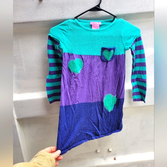 Girls knit tunic top dress with sequin and tulle hearts stripes size 6 - Picture 1 of 6
